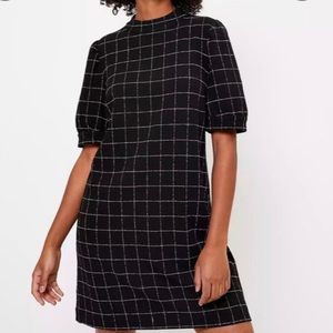 LOFT Windowpane Puff Sleeve Shift Dress